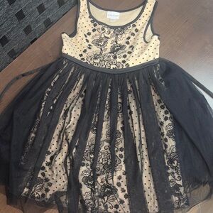 Frais Black Lace Overlay Tulle Dress - Black & Nude size 7 girls